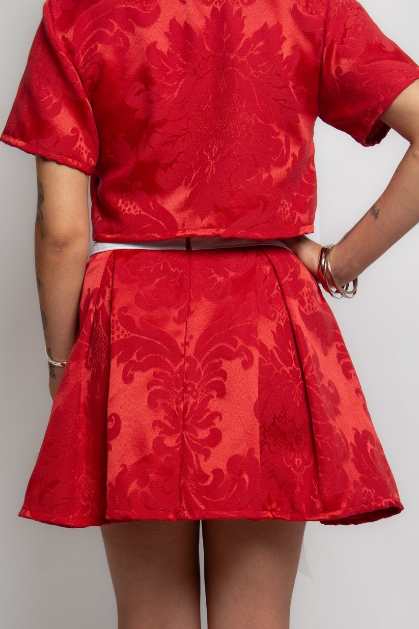 Saia de jacquard com pregas vermelha SUGA