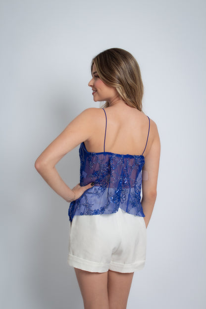 Bata de Tule com Brilho Mandacaru Azul Bic