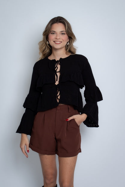 Tricô Preto com amarrações Mirra