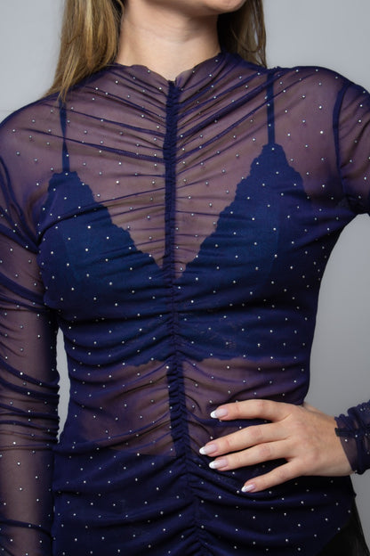 Blusa de tule com Strass Azul Cinema